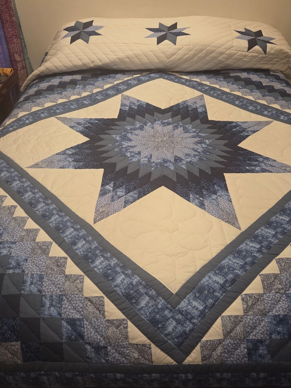 Handmade Amish Quilt -Lone Star King / Queen Size